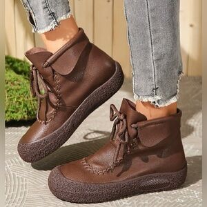 NWOB Women’s Rustic Soft Faux Leather Comfortable Fashion Boots Round-Toe Lace-U